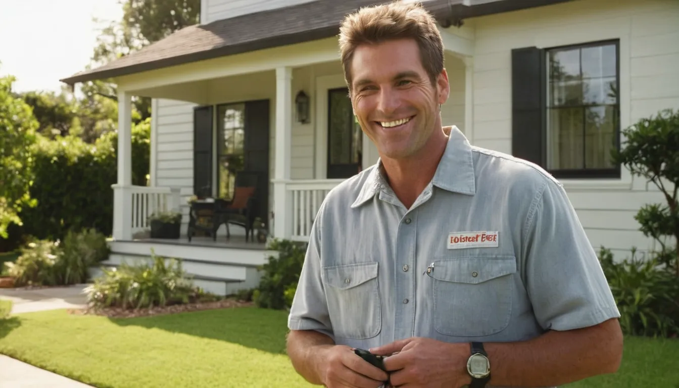 A friendly pest control provider talking with a homeowner at the front door of a house in Pleasant Prairie